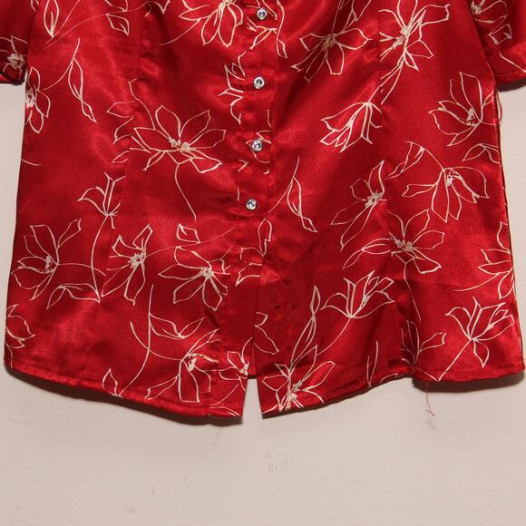 Vintage Wet Seal Satin Floral Top No size tag Short sleeve - Picture 4 of 7